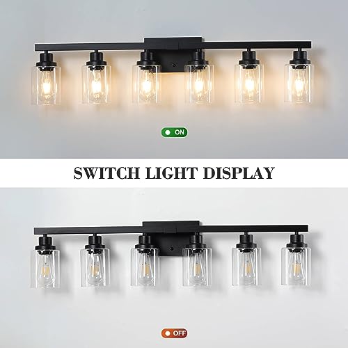 Image of 6-Light Black Vanity Lights 38'' Modern Bathroom Vanity Lighting Fixtures Above Mirror? Industrial Matte Bathroom Light Fixtures, Bath Wall Light Fixtures, Black Wall Sconces