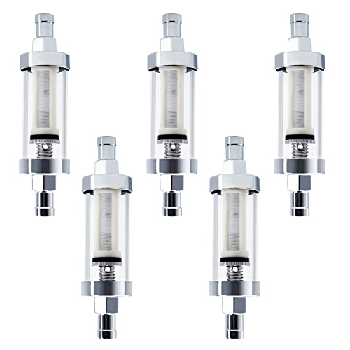 2-Pack 3/8″ Universal Chrome Inline Fuel Filter – Clear View Glass Housing, Hose Barb, 100 Micron