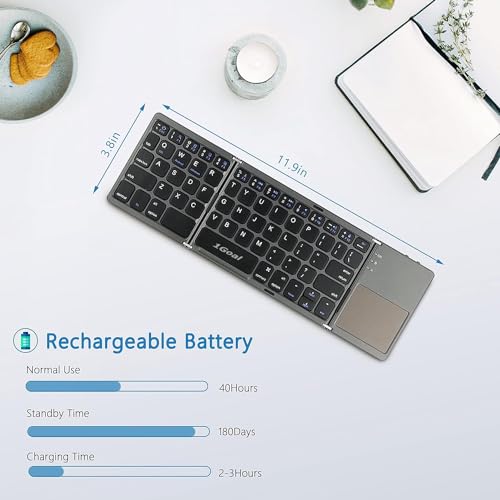 Image of 1Goal Foldable Bluetooth Keyboard, Wireless Bluetooth Keyboard with Touchpad,Pocket Size USB Rechargeable Bluetooth Keyboard Compatible with iOS, Windows, Android Smartphones, Tablets,Laptops and etc.