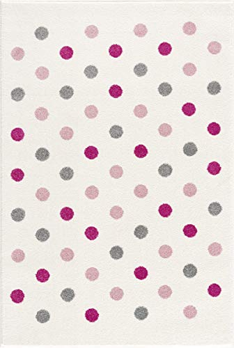 LIVONE Happy Rugs for Kids Hochwertiger Kinderteppich Kinderzimmer Babyteppich mit Punkten in Creme Weiss rosa Silber grau Grösse 120 x 180 cm Cover