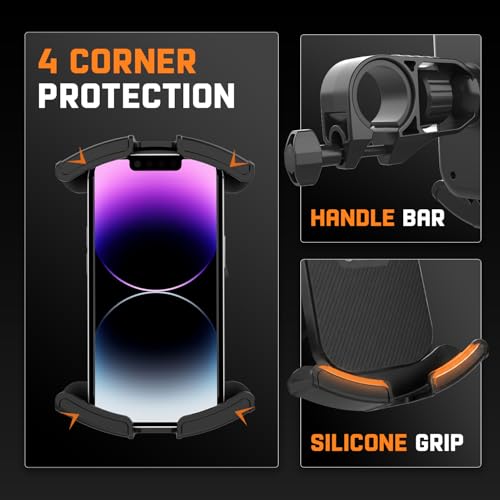 Image of Amkette iGrip Secure X2 Bike Phone Holder for Bikes & Scooters | Handelbar Mount Mobile Holder with One-Press Lock | Anti-Slip Silicone Grip | Fits 4.7 inch-7.0 inch Smartphones | Black
