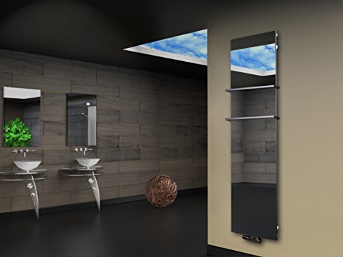 Badheizkörper mit Spiegel Design Montevideo 3 (Spiegelfront) 180x47cm 1118 Watt (+2 Halter 15mm) SZAGATO Handtuchwärmer Handtuchtrockner Handtuchhalter Paneelheizkörper vertikal Mittelanschluß