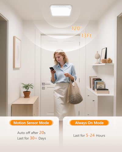 Image of Rechargeable 6W Motion Sensor Light Indoor for Closet,Ceiling&Shower,1-Pack | No Wiring & Magnetic Stick-on Installation•Remote Control•5 Brightness Levels & 3 Color Temperatures•Ideal for Small Spaces