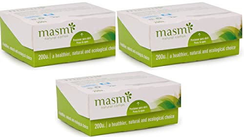 3 x 200 masmi Certified Organic Cotton Buds, papel comprimido, biodegradable.