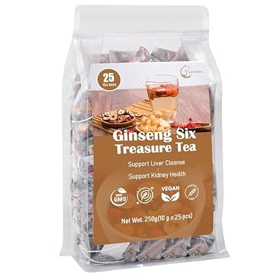 Kidney Tea Formula Ginseng Six Treasure Tea, Liver And Kidney Care Tea, Pure Chinese Herbal Medicine Five Treasures Tea, Mens Herbal Tea, 6 Precious Ingredients Formula 25 Bags/1 Pack