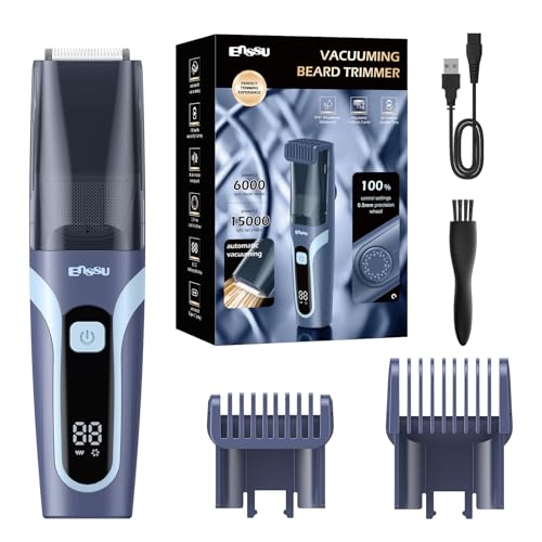 Vakuum Barttrimmer Herren, Wiederaufladbarer Bartschneider Herren Elektrisch Rasierer, IPX7 Wasserdichter kabelloser haarschneidemaschine (ab 1 mm bis 20 mm) mit Typ-C Aufladung, LCD Display (Blau)