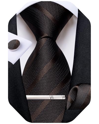 Image of DiBanGu Mens Tie Silk Plaid Striped Necktie and Pocket Square Cufflinks Tie Clip Set with Gift Box Formal Wedding Party
