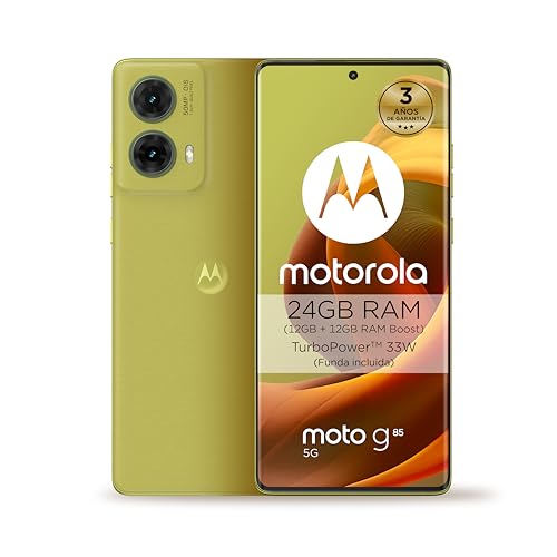 Motorola Moto g85 5G 24GB (12GB más 12GB RAM Boost)-256GB Verde, Pantalla de Borde Infinito de 6,67 y Sonido Dolby Atmos, Cámara Sony LYTIA 600 de 50MP con OIS, Batería 5000 mAh, Carga TurboPower 30W