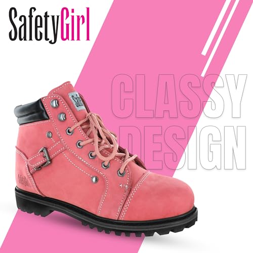 Image of Safety Girl Women's Work Boots | Water Resistant Leather Work Boots for Women | Oil & Slip-Resistant Soft Toe Boots for Women | Premium Nubuck Leather | Lightweight and Comfortable | Black Leather - 10M