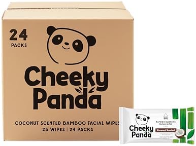 The Cheeky Panda Face Cleansing Wet Wipes Bulk Pack | 24 Packs of 25 Flushable Makeup Remover Wipes Coconut Scented | Biodegradable Facial Wipes