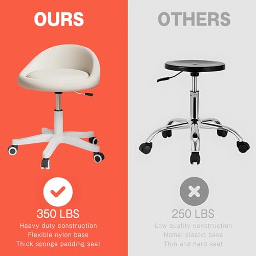 Image of Swivel Rolling Stool with Wheels, Height Adjustable PU Leather Drafting Chair, Round Seat for Salon, Spa, Tattoo, Office, Home Use Beige Set of 1
