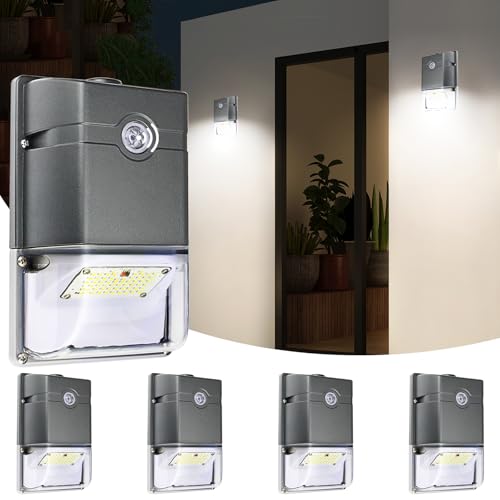 Upgrade 35W Dusk to Dawn Outdoor Lighting, Wall Pack Led Exterior Light with Photocell Sensor, 4750LM 5000K Bright Flood Lights for House Garage, ETL Certified - 4 Pack 4-Pack