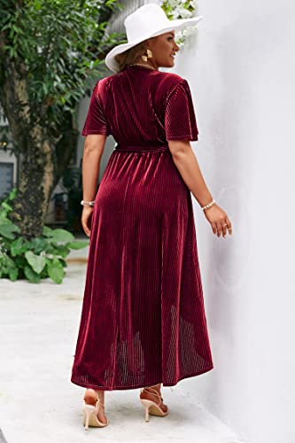 Image of BerryGo Women's Velvet V Neck Wrap Semi Formal Dress Cocktail Party Maxi Dress for Wedding Guest