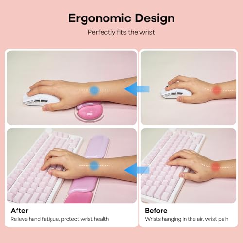 Image of EPOMAKER CloudGel Wrist Rest for Keyboard and Mouse, 2 Pieces | Silicone Wrist Support, Anti-Slip Rubber Bottom, Ergonomic Design, Suitable for Office /Computer /Laptop /Gaming (Pink)