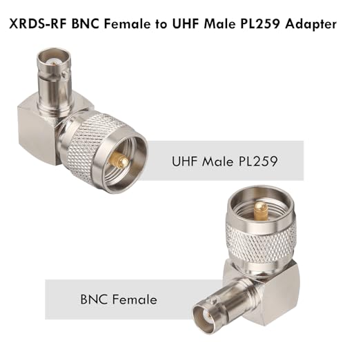 Conectores XRDS -RF BNC Hembra a UHF Macho Ángulo 90° 2 uds miniatura 2