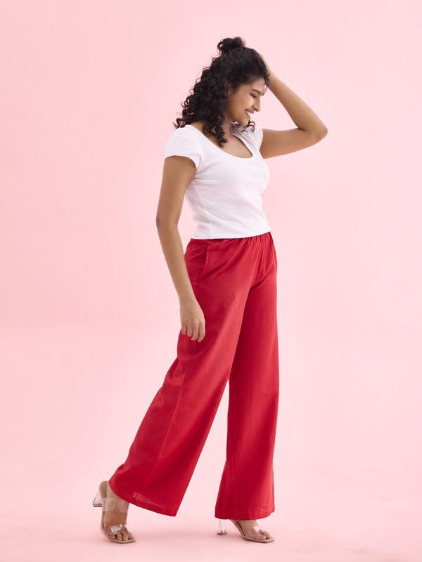 Image of GO COLORS Soft Viscose & Linen Blend Linen Palazzo Full Length for Women| Breathable, Mid Rise