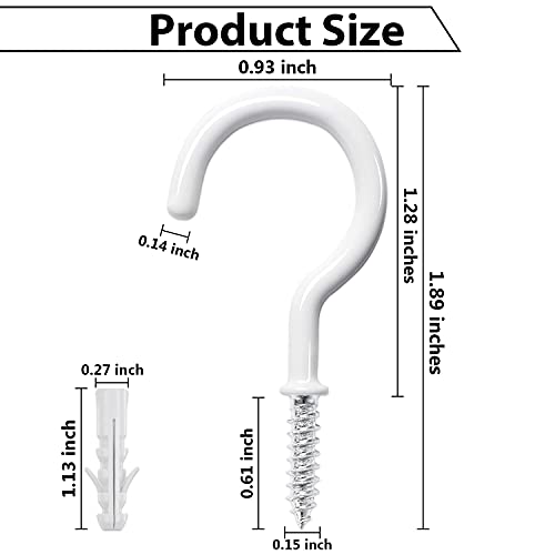 Etoolia 30 Pcs Ceiling Hooks For Hanging Plants, Cups, Utensils And Lights, 1-1/4 Inch Vinyl Coated Screw-In Plant And Cup Hooks For Wooden And Drywall With Anchors #TOP3
