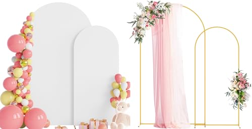 Wokceer Wedding Arch Backdrop Stand and Cover Set of 2 Metal Arch Stand with Arch Cover White 7.2FT 6FT for Birthday Party Wedding Ceremony Bridal Baby Shower Event Decor