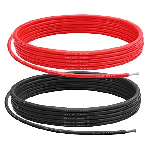 12 AWG Gauge Silicone Wire Electrical Cable(2.5m red &2.5m black) Soft & Flexible 0.08 mm Tinned copper core High temperature resistant silicone wire For Arduino Projects, RC Cars, Boat, Drones etc Cover