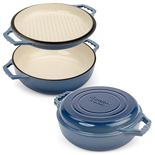 Comparison: Best Cast Iron Braiser 9 2-in-1 Enameled Cast Iron Braiser Pan with Grill Lid - 3.3-Quart Small Dutch Oven, Serves as Both Casserole & Stovetop Grill Pan, Cast Iron Cookware
