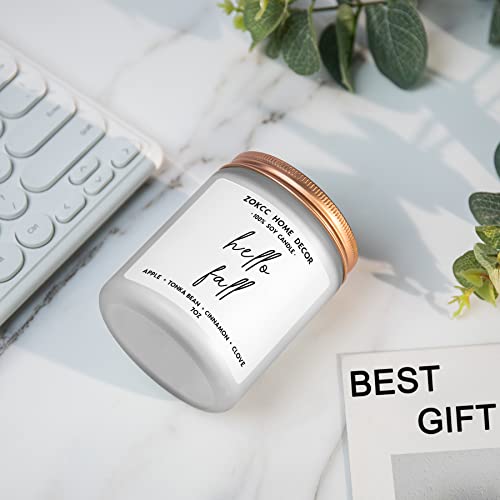 Fall Scented Candles Autumn Home Decor, Hello Fall, Apple + Tonka Bean + Cinnamon + Clove, Fall Gifts For Women, 7Oz Frosted Jar, 50 Hour Burn Time #TOP2