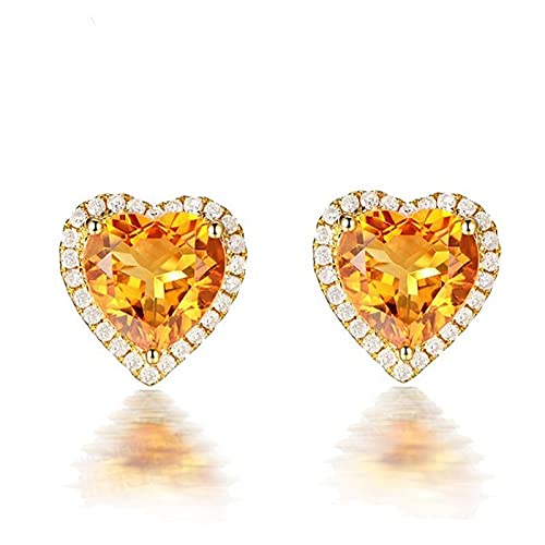 Boucles d'oreilles citrine en argent 925 de forme coeur pour femmes