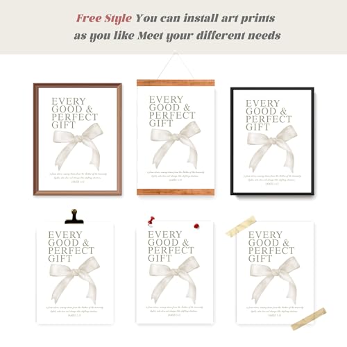 Image of LARTSFRO Coquette Beige Bow Wall Art Decor Posters, Beige Bow Christian Room Bedroom Bathroom Dorm Wall Art Decor Aesthetic for College Teen Girls Gifts, Inspirational Bible Verses Bow Wall Decor, 12x16 Inch Set of 4 Pcs Bow Pictures (UNFRAMED)