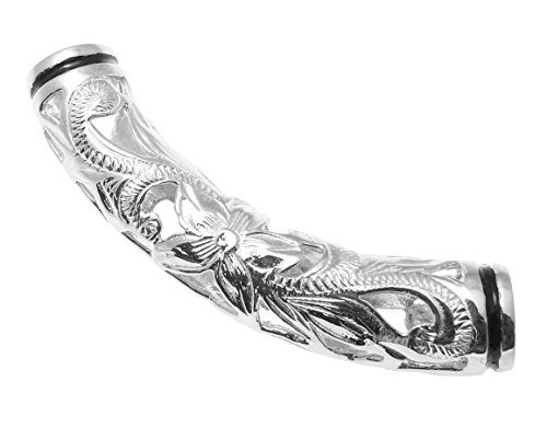 Arthur's Jewelry 925 sterling silver Hawaiian plumeria scroll barrel black enamel pendant