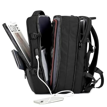 IceSelect Mochila de Viagem Expansivel Grande Masculina Feminina,Mochila Avião para Notebook 17,Executiva,Antifurto,Reforçada,USB,Impermeável,Escolar,Faculdade,Trabalho,Presente