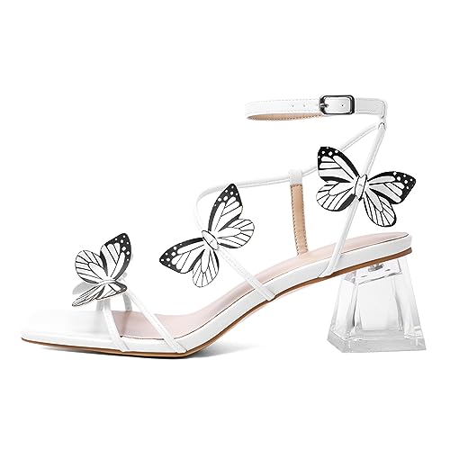 Image of Zamikoo Women's Heeled Sandals Square Open Toe Ankle Strap Block Heels Strappy Clear Heels Chunky Low Heels