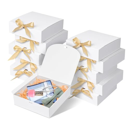 10 cajas de regalo con tapa grandes 27 x 20 x 8 cm, cajas de regalo de papel kraft con cinta, para la invitación de damas de honor para bodas, embalaje, regalo, cumpleaños, cupcakes