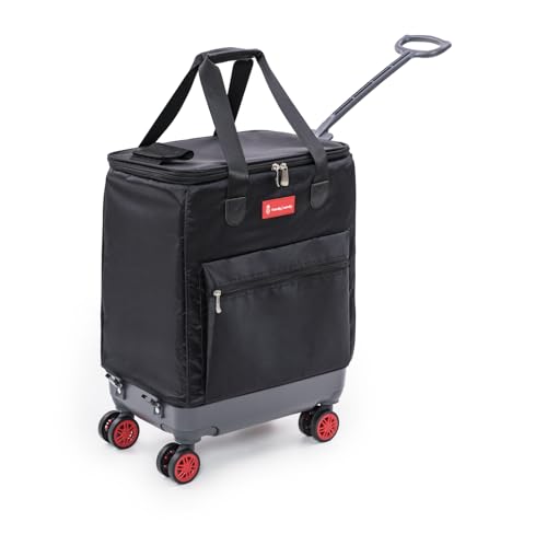 Handy Sandy All-Purpose Roller Bag – Foldable Top-Opening Tote on Wheels with Zipper Closure, 8 Spinner Wheels, Lightweight & Durable – Travel, Groceries, Laundry, Work, Everyday Hauling - Patent- Red