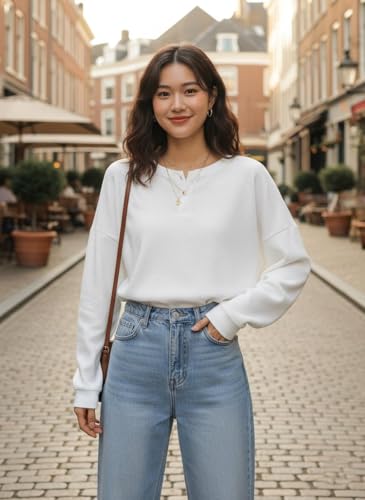 Image of Zilcon Full Sleeve Waffle (Wool) Oversized Tshirt for Women, Button Down Neck Longline Drop Shoulder Sweatshirt for Women