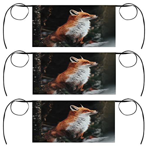 bisibuy Forest Fox 3 Pack Server Aprons with 3 Pockets, Wild Animal Waitress Waiter Wasit Apron for Women Men Restaurant Bistro Cafe Bars Half Aprons Waitress Server Accessories