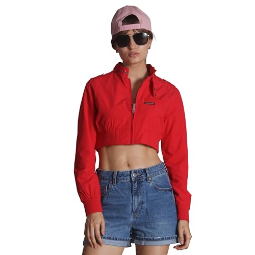 Members Only Mini Cropped Jacket Women Trendy Racer Jacket - Red L