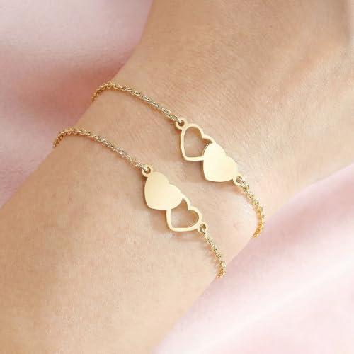Image of 2 & 3 Pcs Triple Heart Link Sister BFF Bangle Bracelet Set | Matching Bestie Friendship Jewelry, Mother's Day Graduation Gifts for Women Teengirls