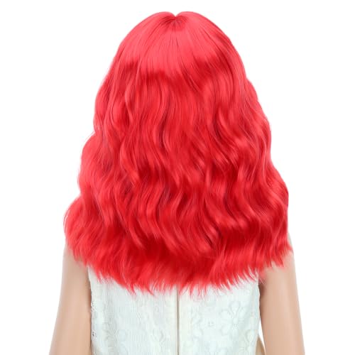Image of PATTNIUM Kids Red Wig Short Wavy Red Wig with Bangs Red Wigs for Girls Heat Resistant Synthetic Hair Children Wigs (Red)