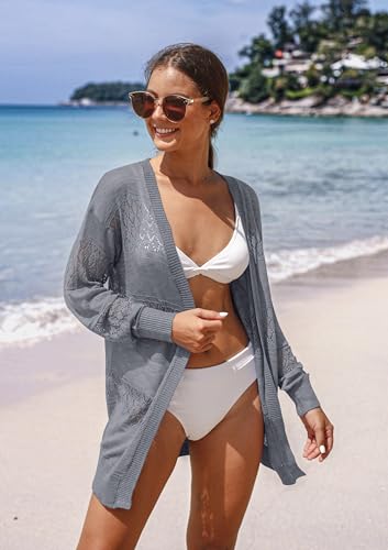 Image of GRECERELLE Lightweight Cardigan Sweaters for Women Crochet Knit Open Front Long Sleeve Loose Casual Boho Summer Beach Coverup
