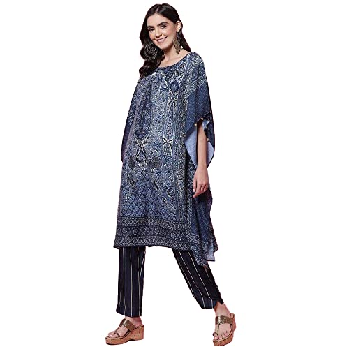Image of BIBA Women Polyester Straight Printed Suit Set
