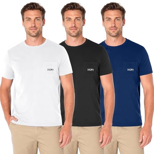 La Mejor Recopilación de Playera del mes. 45 VIOPY Playera con Bolsillo para Hombre Paquete de 3 Playeras Básica de Manga Corta con Bordado Set Camisetas de Cuello Redondo Cómoda Unisex (Múltiple 2XL)