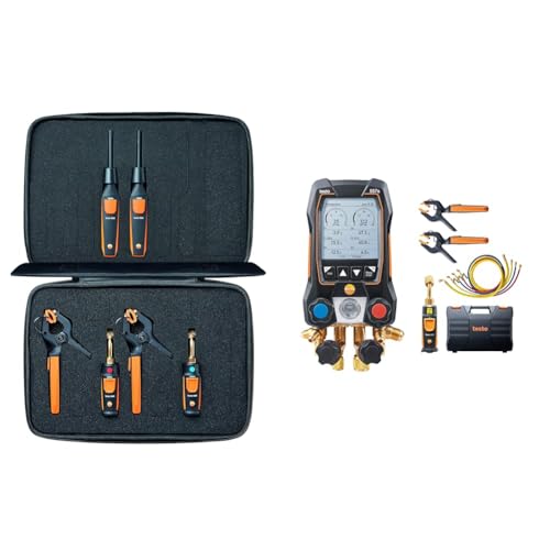 testo Smart Probe Kit I HVAC/R Test and Load Set for air Conditioning & 557s Kit I App Operated Digital Manifold, 2 x testo 115i Pipe Clamp Thermometer