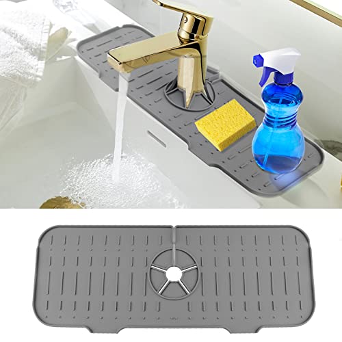 PANTSLIEN Silikon-Wasserhahnmatte für Küchenspüle, Spritzschutz, Wasserhahngriff, Abtropffängermatte, Wassertrocknungspads hinter Wasserhahn, Tropfspritzer, Bar, Arbeitsplatte (grau) Cover