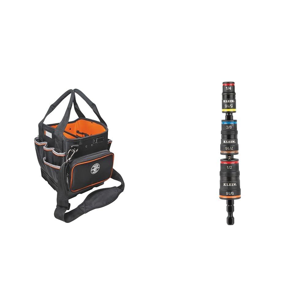 Klein Tools 40 Pocket Tool Bag Bundle with 7-in-1 Impact Flip Socket Set and Bit Holder