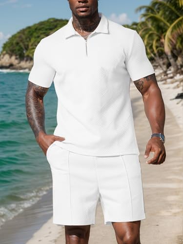 UOUA Mens Summer Track Suits 2 Piece Shorts Sets Short Sleeve Sweatsuit Outfits 1/4 Zip Golf Polo Shirts Loungewear2