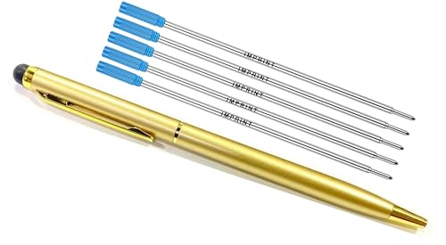 Image of IMPRINT Ball Pen Medium Point Golden Body, Twist Mechanism with Touch Stylus and 5 blue refills in this pack