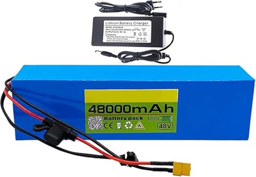 Batería de Iones de Litio Bicicleta Eléctrica con Cargador y Protección BMS Incorporada 48V 48Ah 13S3P Ideal Para Motor de Bicicleta Eléctrica de 200-2000 W SM Plug,EU