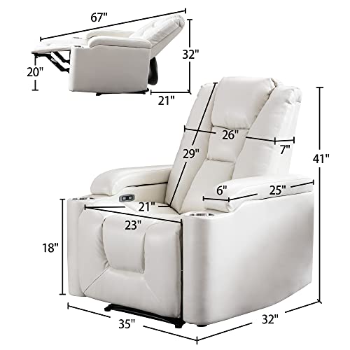 Anj White Power Recliner Chair Set Of 2, Electric Home Theater Seating Soft Leather Reclining Chairs For Movie Room Overstuffed Recliners With Hidden Arm Storage, Cup Holders And Usb Ports #TOP1