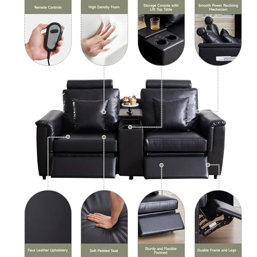 Image of RARZOE Modular Sofa Console Module with Storage, Faux Leather Storage Console with Table &USB Port&Cup Holder, Modular Sectional Sofa Module for Living Room Home Theater,Black