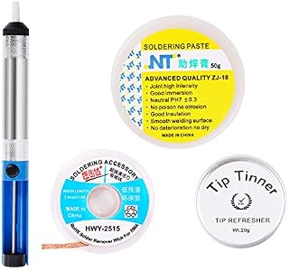 Desoldering Pump, Desoldering Wick, Soldering Thinning, 4 Piece Solder Cleaning Kit, Soldering Remover Tool Kit, DIY Kit for Soldering Iron Assistance Accessories