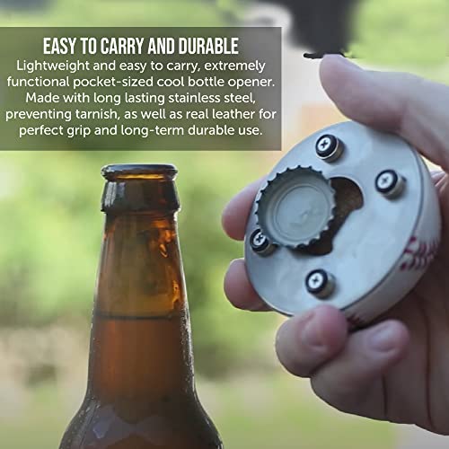 Atlanta Bottle Opener, Beer Bottle Opener Made From Real Baseball's Leather, Magnetic Bottle Opener & Cap Catcher - Cool Gadget For Teens & Present For Men #TOP4